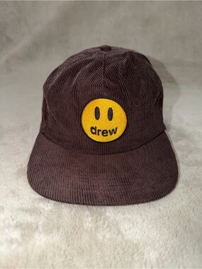 Drew House Mascot Brown Corduroy Snapback Hat Justin Bieber Smiley Face Cap